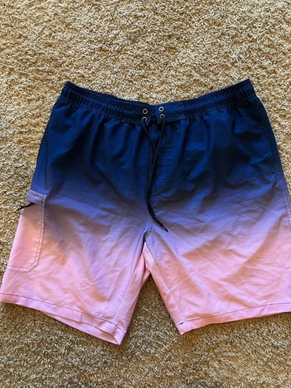 Mens 2XL Swim Trunks Bundle Tropical Palm Ombre Blue Pink Tie Waist Board Shorts